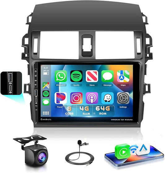 Upgrade [8Core 4G 64G] Car Stereo Radio for Toyota Corolla 2009-2013 with 9inch 1280X720P QLED Touchscreen/BT 5.0/WiFi/Wireless Carplay/Android Auto/Mirror Link/DSP 36EQ/SWC/AHD Backup Camera MIC