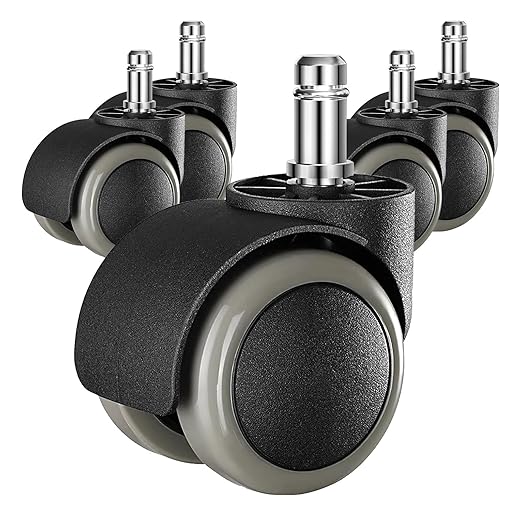 2 Inch Rollerblade Wheels for Office Chairs Replacement, 5PCS Mute Heavy Duty Rubber Rotating Computer Desk Chair Caster, Safe for Wood Floors Carpet, Universal Standard Stem Size Fits 99%