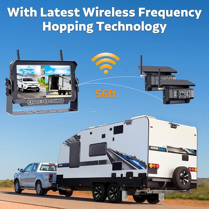 RV Backup Camera Wireless Install-Free 2-Cameras: Magnetic Shockproof with 2 Iron Brackets 7 Inch Rear View Camera for Trailer Truck - Solar Reverse Camera Recording Stable Signal - AMTIFO A9
