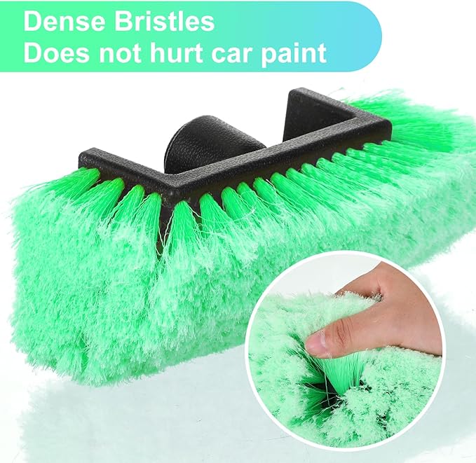Vesici Car Wash Brush Head with Soft Detailing Bristle Flow Thru Car Cleaning Brush Exterior Car Wash Equipment for Auto Truck RV Boat Camper Washing, 10 Inch(Green,4 Pcs)