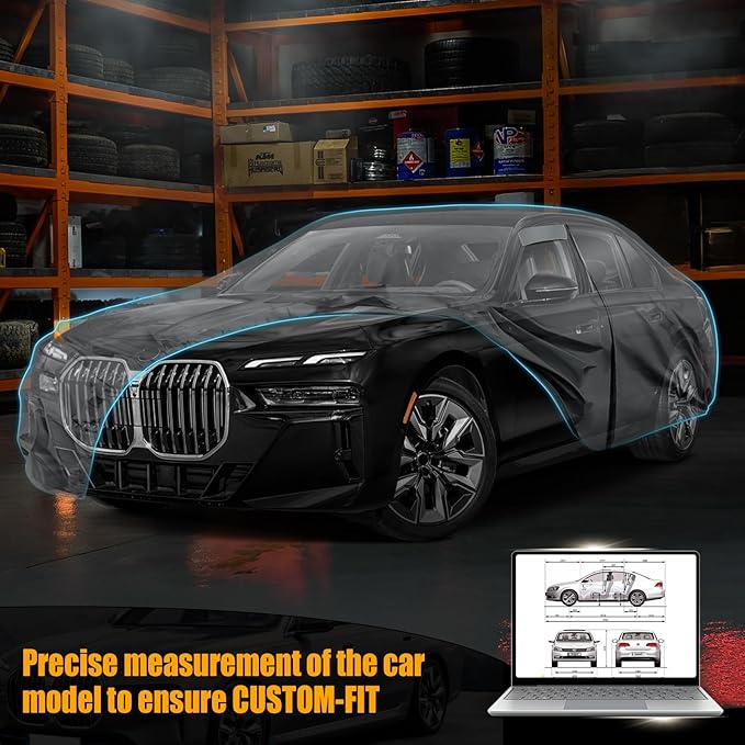 Waterproof Premium Car Covers Replace for 2008-2025 BMW 7 Series, 10 Layers Heavy Duty with Cotton Liner All Weather Car Cover with Zipper Door, Windproof Bands for Snow Rain Dust Protection