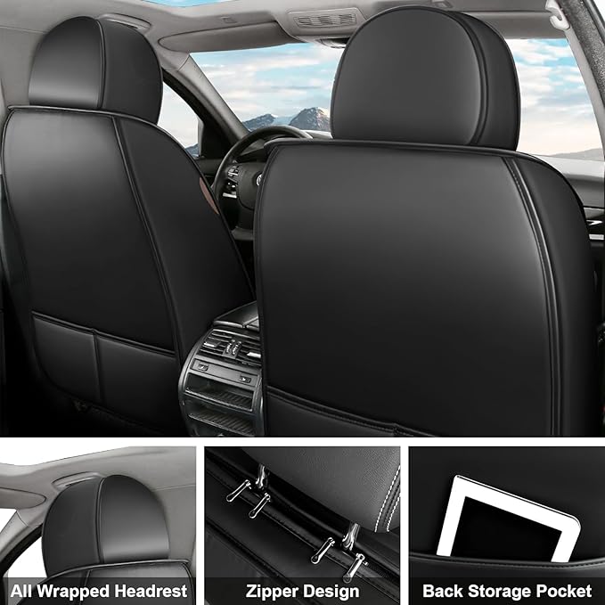 Car Seat Covers Fit for Subaru Crosstrek 2016-2024 Seasonal Safeguarding Skin Friendly Leather Fabric Seat Cover Sets of Nappa Leather High Rebound Sponge Set Protectors,2 Pcs Front with Pillow,Black