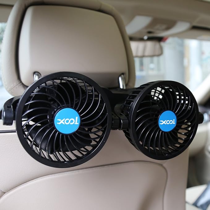 XOOL Electric Car Fans for Rear Seat Passenger Portable Fans Headrest 360 Degree Rotatable Backseat Car Fan 12V Cooling Air Fan with Stepless Speed Regulation for Vehicles, SUV, RV
