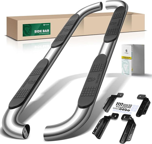 YHTAUTO 4 Inch Running Boards Side Steps Fit Ford F-150 2015-2024, F-250/F-250 Super Duty 2017-2024, Extended/Super Cab, Oval Bent Ends Stainless Steel Polished Chrome, Truck Cab Side Step Rails