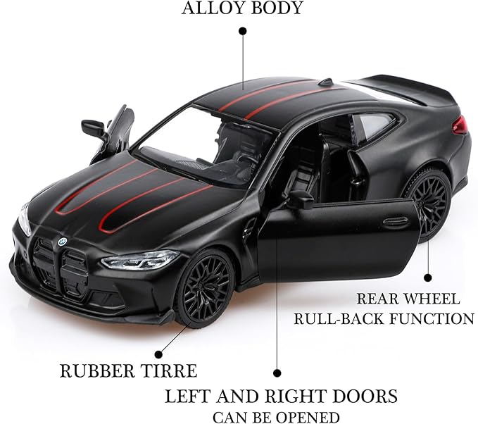 1/36 Scale BMW M4 Diecast Model Cars,Pull Back Vehicles BMW Toy Cars,Cars Gifts for Boys Girls(Black)