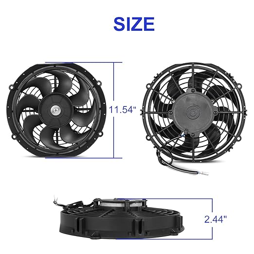Universal 10 Inch Black Slim Radiator Cooling Fan 12V 80W Push Pull with Mount Kit – Fits Radiators for Vehicles, Cars, Trucks