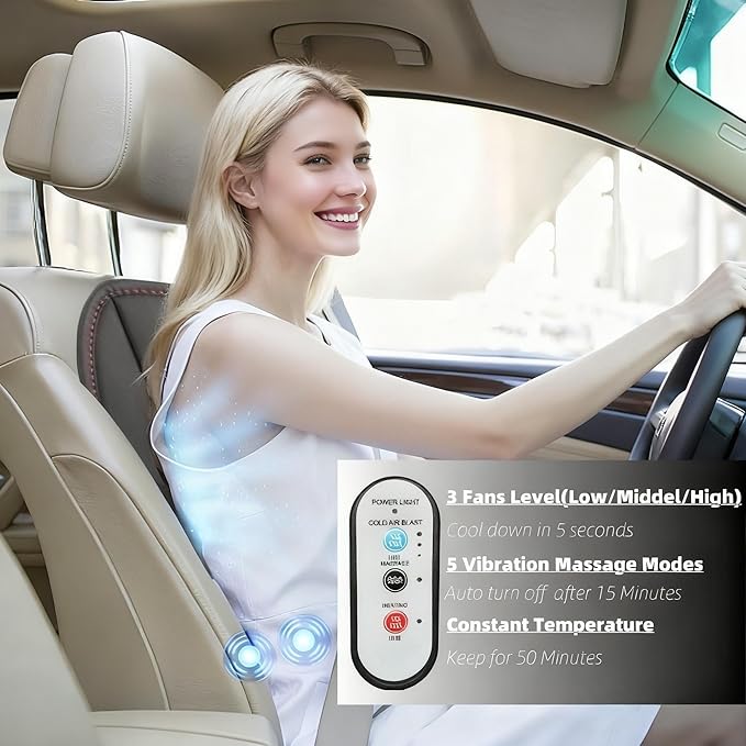 2025 Upgraded Cooling Car Seat Cover with Massage, 12V Cooling Seat Cushion for Summer, 16 Fans 3-in-1 Winter and Ac Ventilated Seat Covers for Truck SUV Car Universal Fit