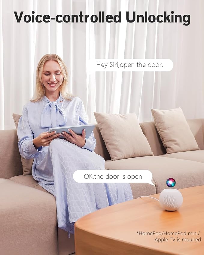 Keyless Entry Door Lock, Fingerprint Smart Lock with Apple Home Safety Deadbolt Supports Apple Homekit with Code, Built-in Wi-Fi, App Remote Control, Touchscreen Keypad for Front Door, Bedrooms