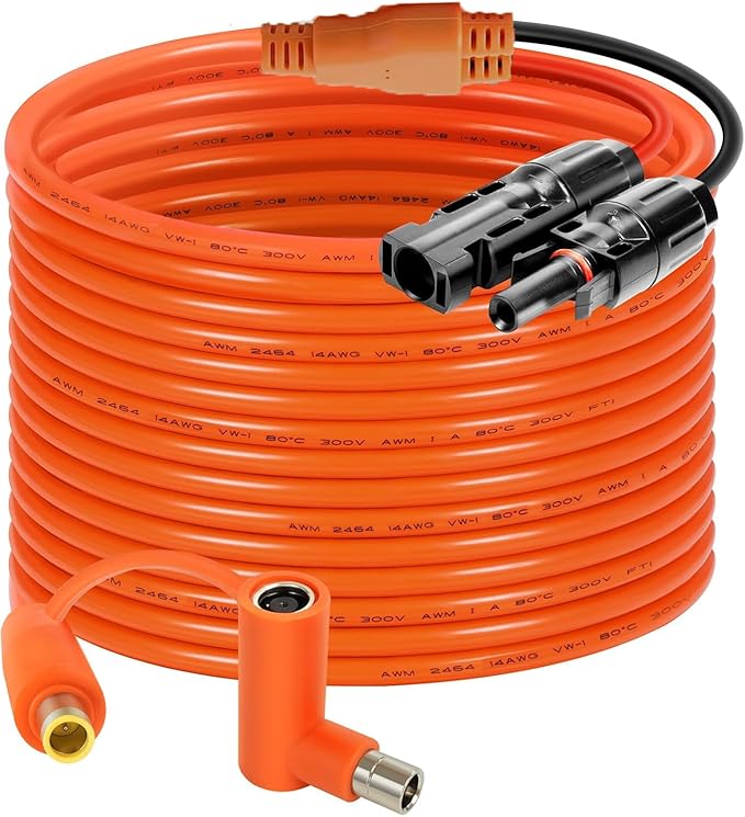 Solar Connector to DC 8mm Adapter Cable 30FT, 12AWG + 14AWG Tinned Copper Wire with DC7909 to DC8020 Adapter, Heavy Duty Charging Cable for Portable Power Station, RV, Outdoor Camping