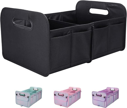 Trunk Organizer For Suv & Sedan,Car Organizers and Storage, Waterproof Collapsible & Adjustable Straps,35L Sturdy Car Organization for Car Accessories, Tools,Sundries,2 Compartment（Black）