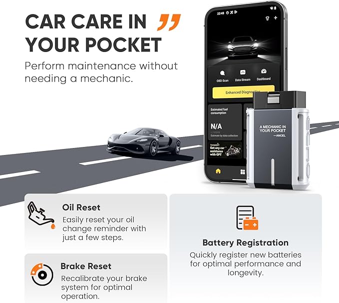 ANCEL Echo OBD2 Scanner Bluetooth - All Systems Code Reader, Car Diagnostic Tool for iOS Android, Vehicle Scanner for Oil Light & Brake Reset, Battery Registration - Bidirectional Scan Tool, Live Data