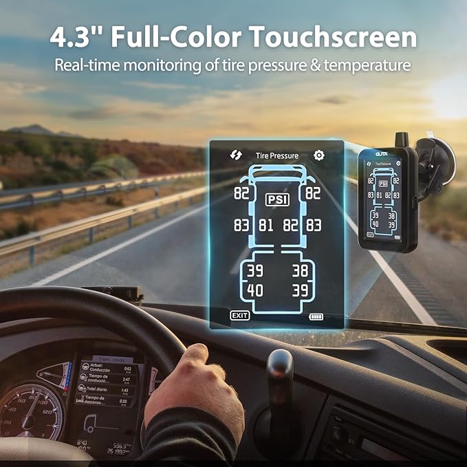 GUTA RV Tire Pressure Monitoring System, Tire Pressure Monitor System with 4.3" Touchscreen Color LCD Display, TPMS with 6 Sensors & 6 Alarm Modes, Signal Booster, 0-188PSI for RV/Trailer/5th Wheel