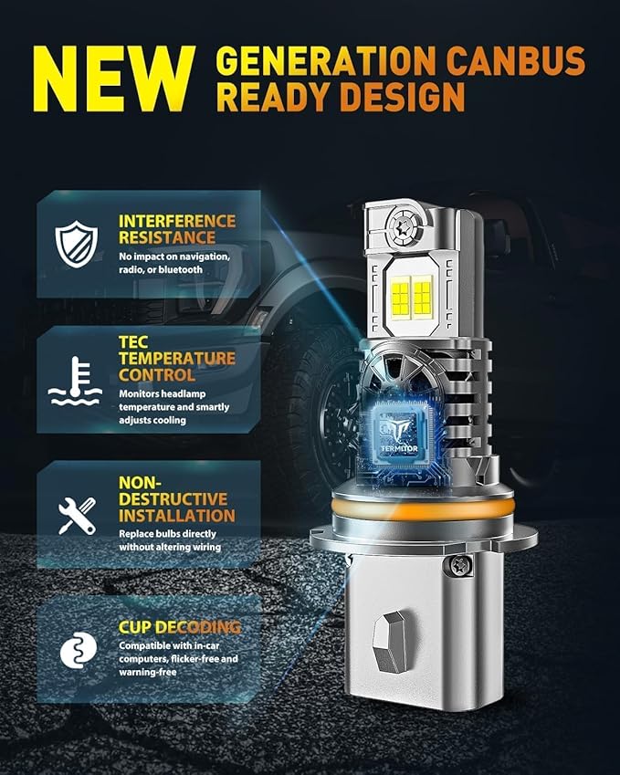 Upgraded 9007/HB5 Bulbs, 60,000LM 12X Ultra Brightness, 6500K Cool White,1:1 Mini Halogen Size, 9007 Light Conversion Kits with Cooling Fan, Plug and Play, Pack of 2