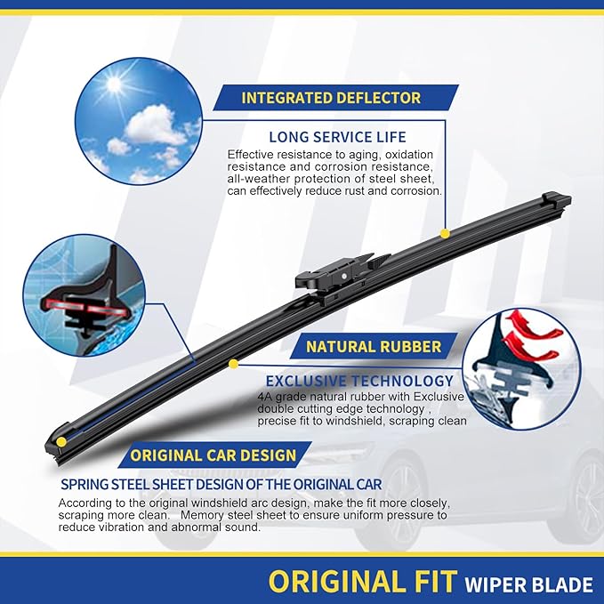 Wipers Factory Replacement For 2004-2010 BMW 5-Series 6-Series E60 E61 525i 535i 530i 545i 550i 645Ci 650i M5 M6 Original Equipment Windshield Wiper Blades Set -24"+23" Top Lock (Set of 2)