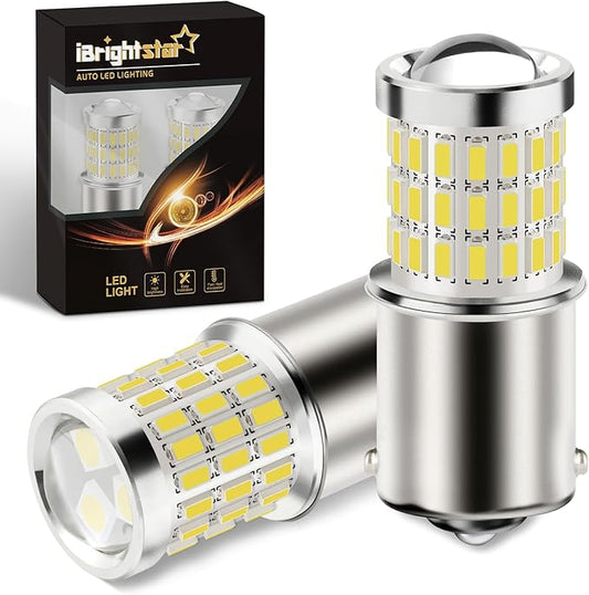 iBrightstar 1156 LED Bulb White, BA15S 1141 Camper Rv LED Lights Bulbs Super Bright for Back Up Reverse Lights Brake Tail Lights Turn Signal Lights, 2 Pack