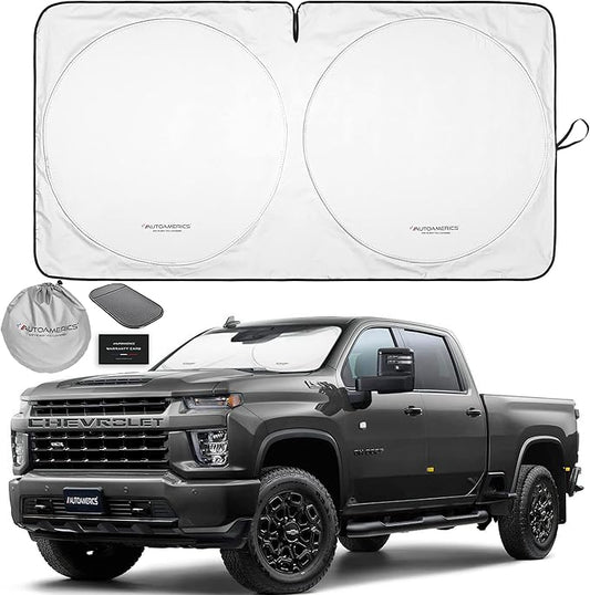 Autoamerics 1-Piece Windshield Sun Shade Standard Silver Foldable Car Front Window Sunshade for Most Cars SUV Truck - Heat Blocker Visor Protector Blocks Max UV Rays and Keeps Your Vehicle Cool Large