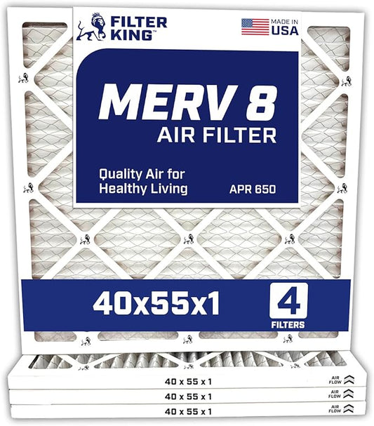 Filter King 40x55x1 Air Filter | 4-PACK | MERV 8 HVAC Pleated A/C Furnace Filters | MADE IN USA | Actual Size: 40 x 55 x .75"