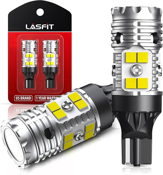 LASFIT 921 LED Bulb Reverse Lights, 912 T15 Back Up Light CANBUS Error Free W16W 906 Reversing Bulb 904 916 6000K Xenon White New Upgrade Design, Plug and Play (Pack of 2)
