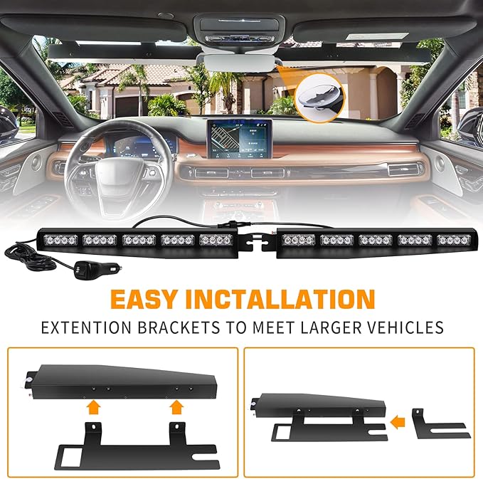 XRIDONSEN Green White Emergency Visor Lights Interior Windshield Strobe Lights Bar Warning Flashing Safety for Firefighter Vehicles Trucks w/Take Down, Deck Split Mount (34 inch, 40 LED)