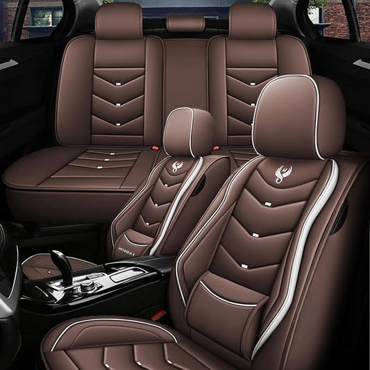 5 Seat Covers for Honda Civic 2003-2026 Leather Waterproof Breathable Car Seat Covers, Interior Accessories Seat Cover Cushion Airbag Compatible (Brown, Standard)