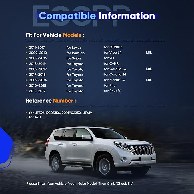 ECCPP UF619 4 ignition coils with 4 iridium Spark Plugs 4711 for Toyota for Lexus for Scion Prius V Plug-In Corolla Matrix CT200H XD IM 2009 2010 2011 2012 2013 2014 2015 2016 2017 1.8L L4 UF-596
