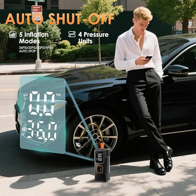 Tire Inflator Portable Air Compressor, 150PSI Cordless/12V DC Air Pump for Car Tires with Pressure Gauge, Auto Shut-Off, LED Light, 4X Faster Tire Inflator Bike Pump for Car, Motorcycle, Bike, Ball