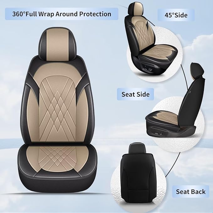 YORKNEIC Car Seat Covers Front Set fit for Jeep Patriot 2007-2017, Waterproof Faux Leather Seat Covers Ergonomic Comfort Easy Install (2 Front Set, Black&Beige)