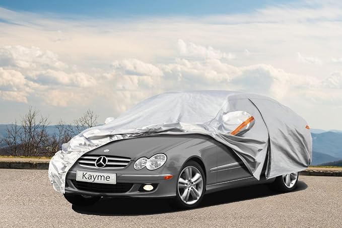 Kayme 6 Layers Car Cover Custom Fit for Mercedes Benz CLK 200 280 320 350 430 500 (1997-2025) Waterproof All Weather for Automobiles, Outdoor Full Cover Rain Sun UV Protection.Silver