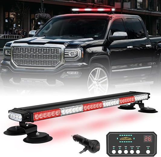 XRIDONSEN 28.4" 80 LED Roof Top Emergency Lights Red White Strobe Light Bar Firefighter Lights Warning Flashing Safety First Responder Lights w/Controller Magnetic Mount for Vehicles POV Fire Trucks