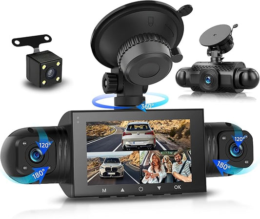 4 Channel Dash Cam 360° View, 1080P Front and Rear Inside, Left Right Dash Camera for Cars, 8 IR Lamps Night Vision, 4/7 Recording Parking Mode Monitor Rimoody