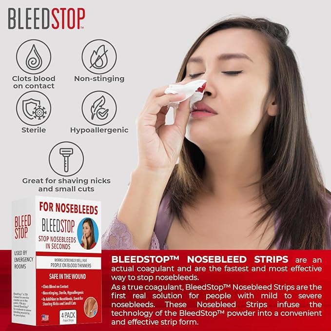 BleedStop™ First Aid Powder Strip for Blood Clotting, Trauma Kit, Blood Thinner Patients, Camping Safety, and Survival Equipment for Moderate to Severe Bleeding Wounds or Nosebleeds - 18g (Pack of 4)