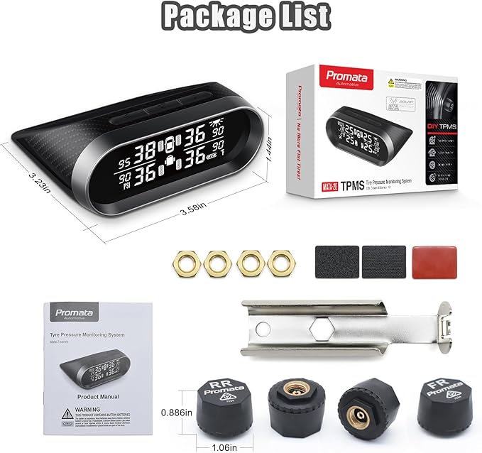 Promata RV Tire Pressure Monitoring System, Carbon Fiber Style RV TPMS with 4 Tire Pressure Sensors, Eye Protection Clear LCD Display, Intelligent Trailer Detection for Travel Trailer Motorhome Camper