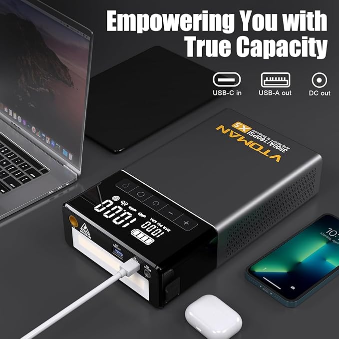 VTOMAN X5 Jump Starter with Air Compressor, 3500A Portable Car Battery Booster (Up to 9L Gas/8L Diesel Engines) with 160PSI Digital Tire Inflator, 12V Lithium Battery Jump box with Type-C Quick Charge