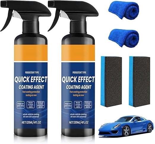 2PCS Advanced Car Quick-Acting Coating Agent Spray, Car Coating Spray, Quickly Coat Cars Wax, Polish Sprays Waterless Wash Wax, Oil Film Emulsion Glass Cleaner
