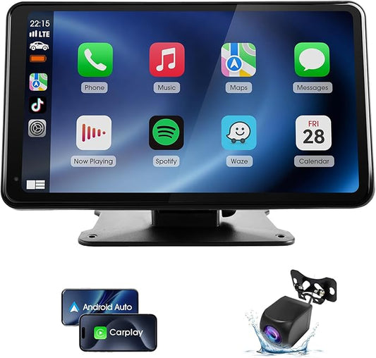 7" Portable Wireless CarPlay & Android Auto Car Stereo with Backup Camera, 7" HD Touch Screen, GPS, Voice Control, Plug & Play for Older Cars - Universal Fit
