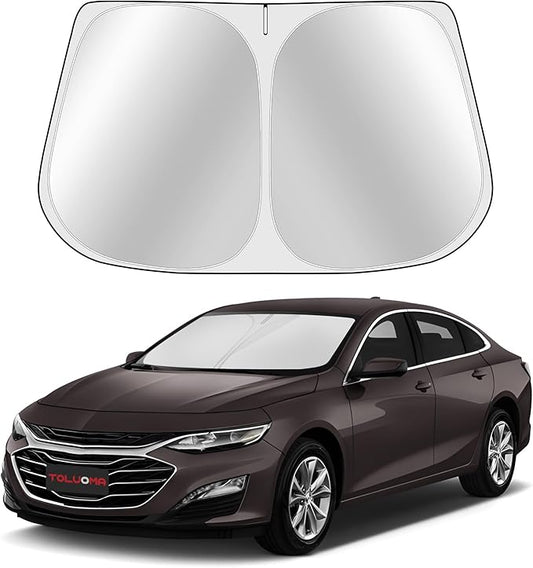 Custom Fit Windshield Sun Shade for Malibu 2016-2025 - Full Coverage, 210T Reflective Fabric, Double-Layer Design - Blocks 99% UV Rays, Keeps Car Cool, Easy to Install and Store