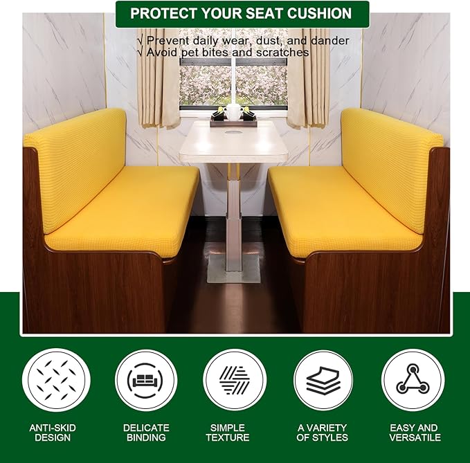 CRFATOP 2 Set RV Dinette Cushion Covers Jacquard Camper Cushion Slipcover Stretch 2 Seat Sofa Chair Cover Furniture Protector for RV Camper Car Bench 2 Backrest Covers & 2 Bench Covers,Yellow