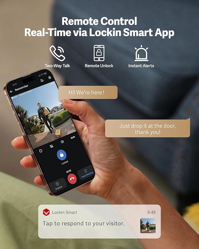 Lockin Veno Series Smart Deadbolt Lock, Palm Vein & Fingerprint Keyless Entry, Built-in Wi-Fi, Doorbell, App Remote Control (Dual Battery, Palm Vein+32G Local Storage, Black)