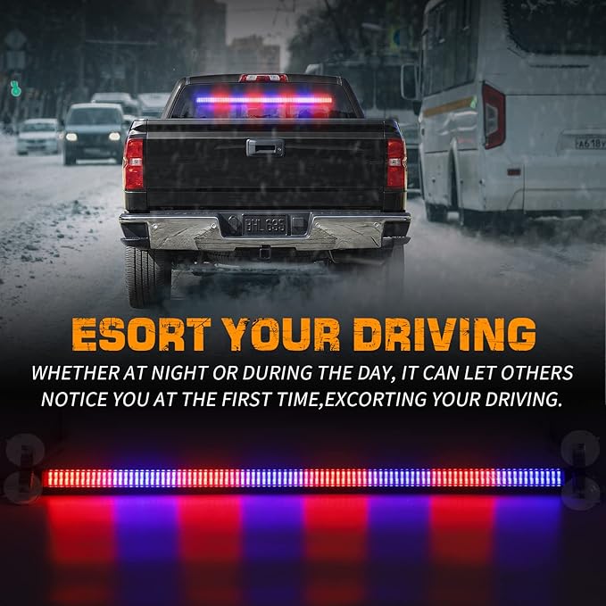 XRIDONSEN 35 inch Traffic Advisor Police Light Bar 144 LED Red Blue Police Lights Emergency Strobe Warning Flashing Safety Interior Windshield w/Directional Arrow for Law Enforcement Vehicles Trucks