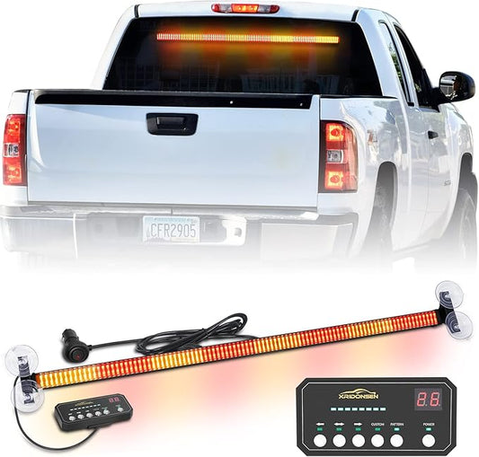 XRIDONSEN 35 inch Traffic Advisor Light Bar 144 LED Amber Red strobe lights Emergency Warning Flashing Safety Interior Windshield w/Directional Arrow for Construction Vehicles Snow plow Trucks