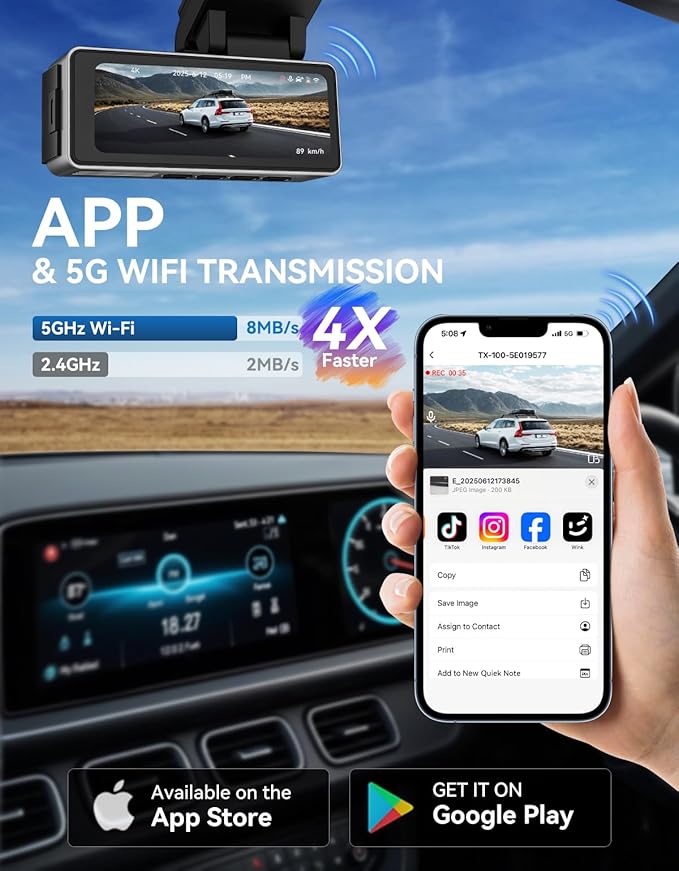 Dash Cam Front and Rear, 4K Full HD Dual Dash Camera with Starlight Night Vision, Bulit-in GPS & 5G WiFi, Free 64GB Card Included, with G-Sensor, WDR, 24H Parking Mode, Support 512GB Max