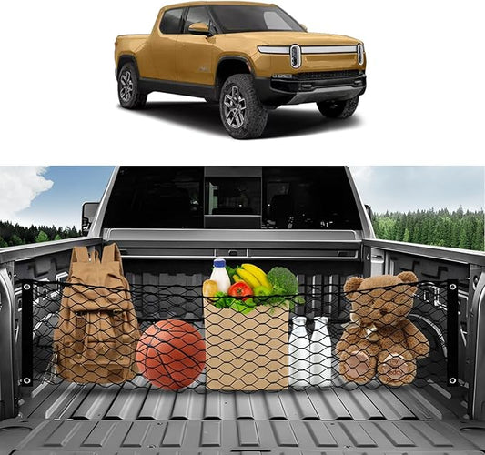 Karltys for Rivian R1T R1S Envelope Style Truck Bed Cargo Net 2022-2024 2025 2026, Highly Elastic Pickup Truck Bed Cargo Net for Rivian Accessories Double Layer Nylon Mesh Storage Netting Organizer