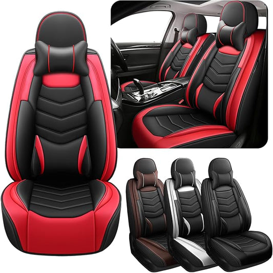 Car Seat Covers Fit for Subaru Crosstrek 2016-2024 Seasonal Safeguarding Skin Friendly Leather Fabric Seat Covers of Nappa Leather High Rebound Sponge Protectors,2 Pcs Front with Pillow,Black Red