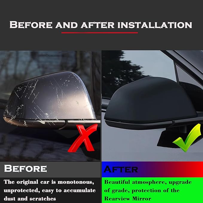 YHCDSEA Rearview Mirror Guard Cover for Tesla Model 3, Side Mirror Cover Exterior Accessories fit for Tesla Model 3 2017-2025 (Matt Black, Model 3)