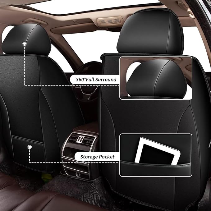 YORKNEIC Car Seat Covers Front Set fit for Jeep Grand Cherokee 2005-2025 2026, Waterproof Leather Breathable Seat Covers Minimalist Luxury Easy Install Full Protection (2 Front Set, Black&Gray)