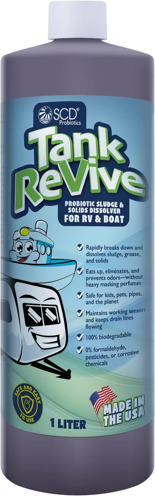 Tank ReVive for RVs and Boats – 33 fl.oz, Probiotic Sludge & Solid Dissolver, Liquifies Struvite, Cleans Clogged Sensors, Eliminates Toilet & Gray Tank Odors, Safe for People & Pipes by SCD Probiotics