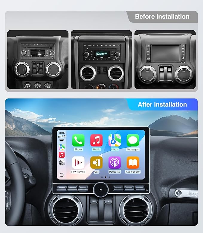 Car Stereo Radio Replacement Upgrade for Jeep Wrangler JK 2007-2018 Dodge Ram 1500 2500 2009-2012 Compass Grand Cherokee Wireless CarPlay Android Auto GPS Navigation Touchscreen Head Unit (4G+64G)
