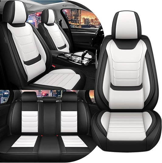 Car Seat Covers for Chevrolet Tahoe 2000-2025, Family Seat Covers, Nappa Leather, Airbag Safe, Waterproof, Anti-Slip & Wear-Resistant, Automobile Seat Covers Sets.(Standard 5 Seats/Black White)