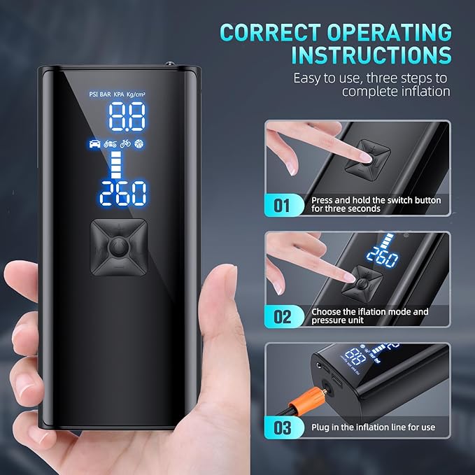 Tire Inflator Portable Air Compressor, 150PSI Tire Inflator with Pressure Gauge, 2X Faster Air Pump for Car, Blike, Motorcycle, Ball and More