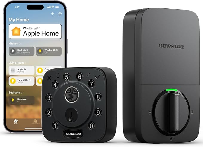 ULTRALOQ Bolt Fingerprint WiFi Smart Lock, Works with Apple Home, Siri, Alexa, Keyless Entry with Fingerprint ID, App Remote Control, Keypad Deadbolt, BHMA Cert., Easy Install, IP65, Black